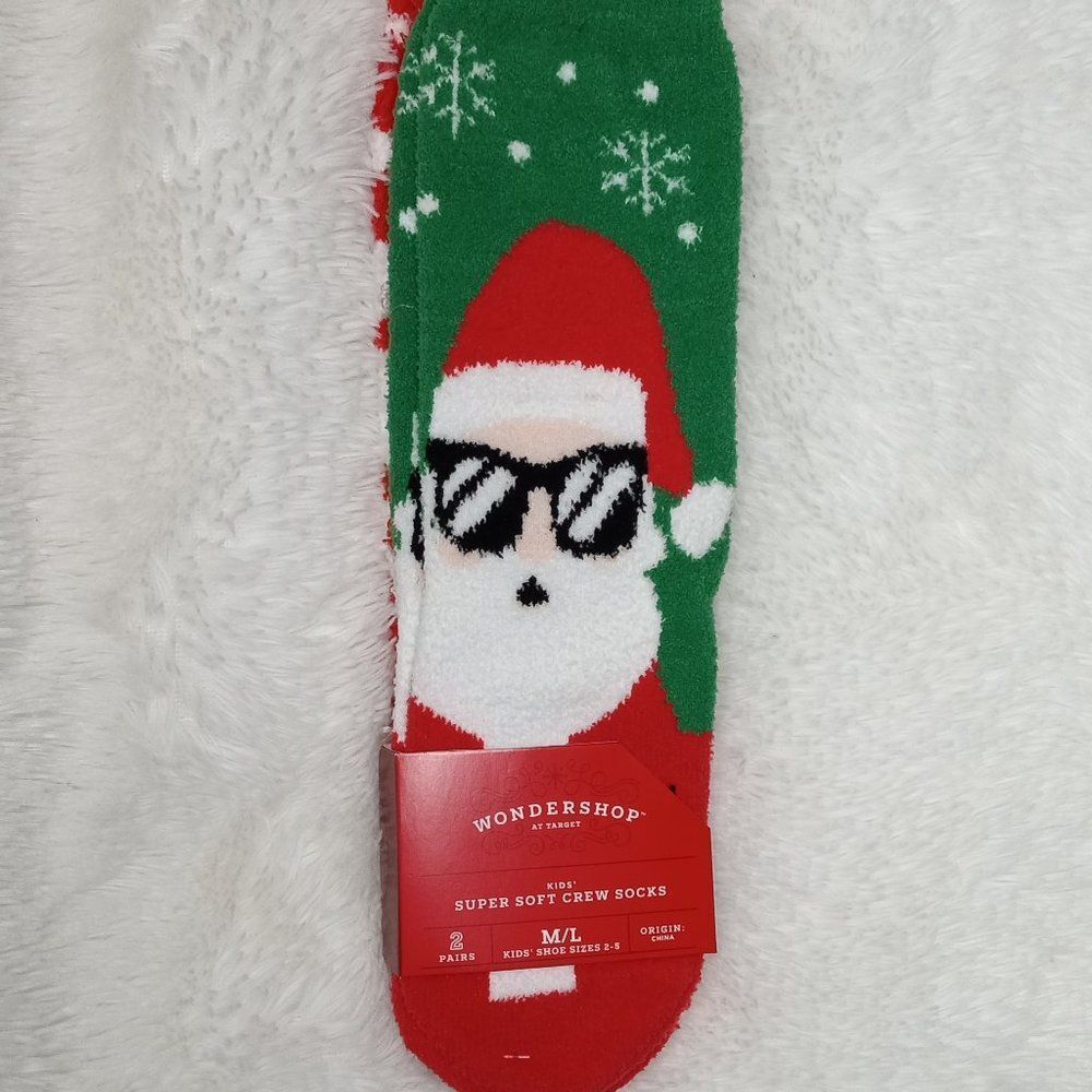 Wondershop Kid's Super Soft Holiday Crew Santa Print Socks (M/L - Sizes 2-5) NEW